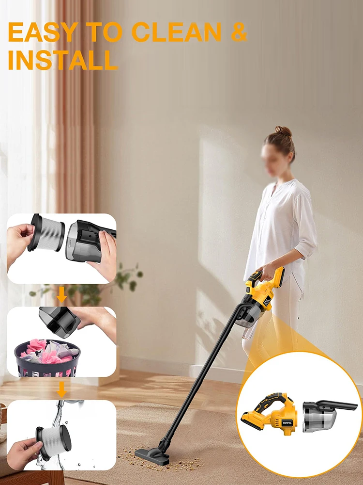 

Handheld Cordless Vacuum with HEPA 2.0 Filter Container Electric Power Vacuum Cleaner for Makita DeWalt 18V Battery (No Battery)