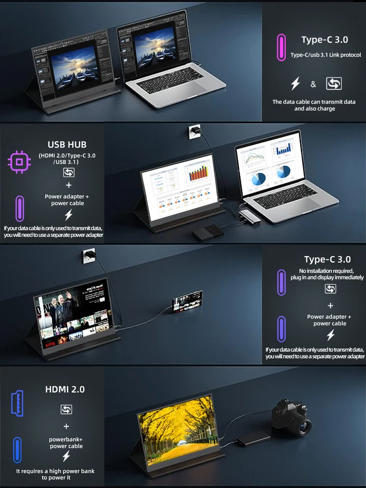 ZSUS 2160*1440 14 インチ 2K ポータブルモニター 60HZ ラップトップ