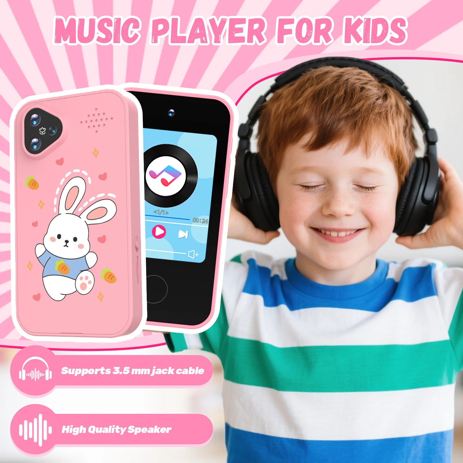 هاتف ذكي للأطفال، كاميرا مزدوجة، شاشة لمس 2.8 بوصة، شاشة IPS 720P، بطارية، شحن USB-C، مناسبة للأطفال 4+