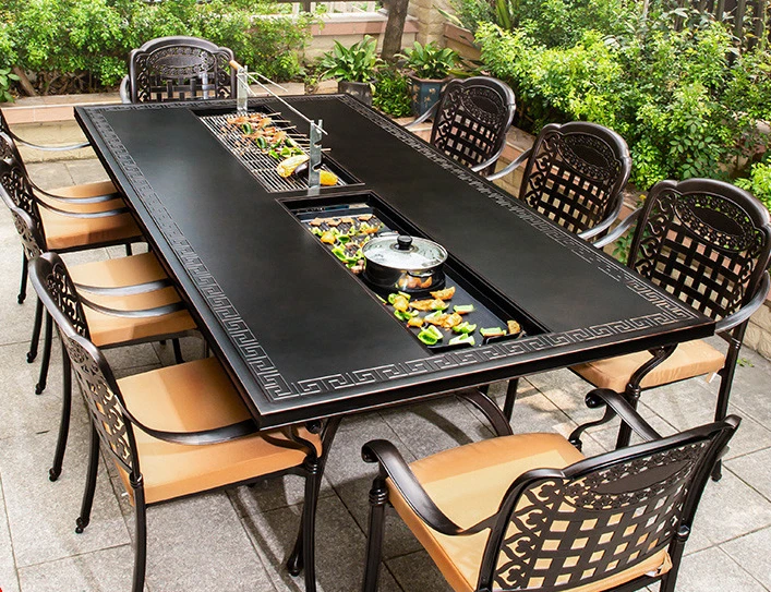 Outdoor tables, chairs, electric barbecue tables, outdoor courtyard iron art home barbecue tables