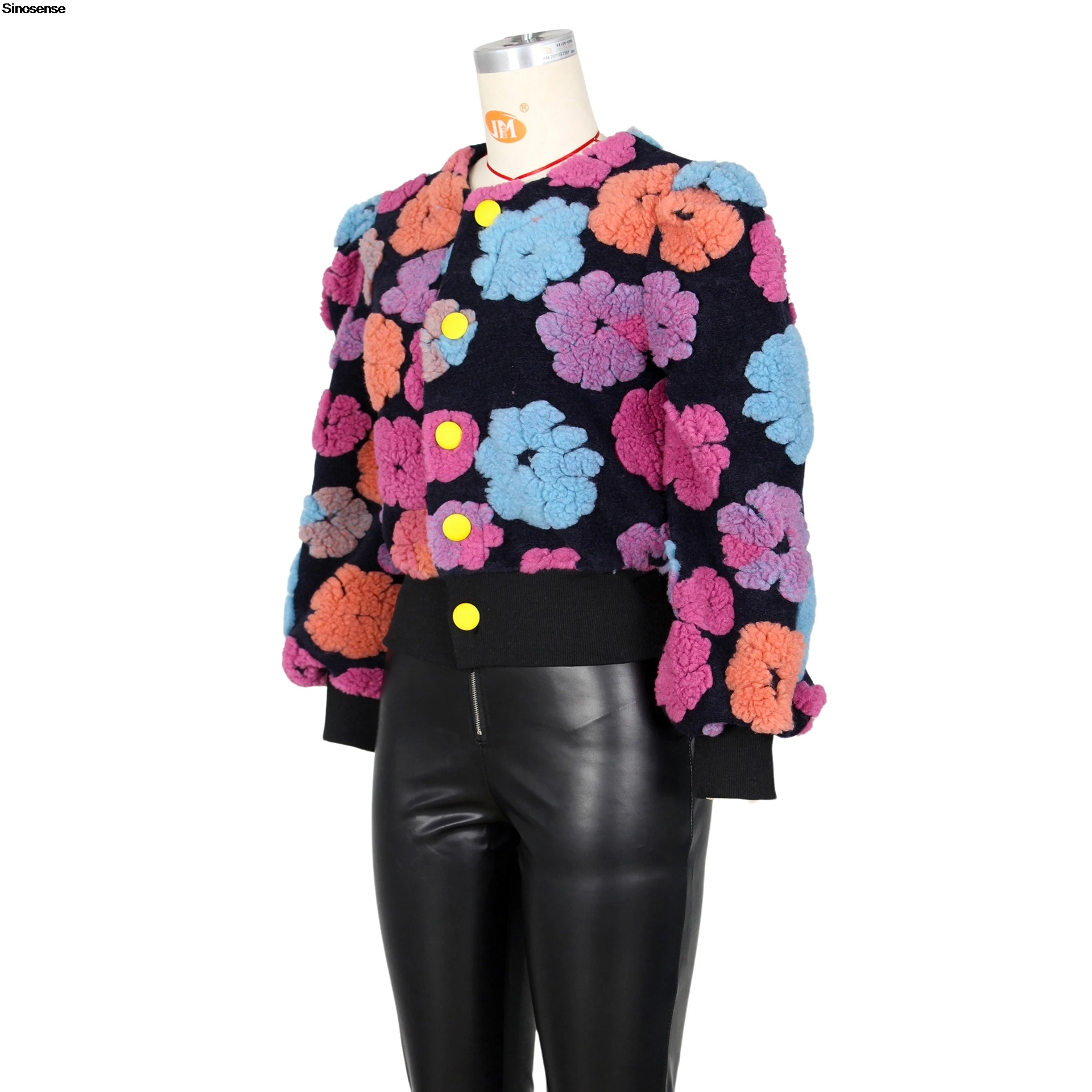 Women\'s Cropped Floral Print Jacket Long Sleeve Fleece Warm Bomber Jacket Lightweight Button Down Daily Wear Outerwear Coats