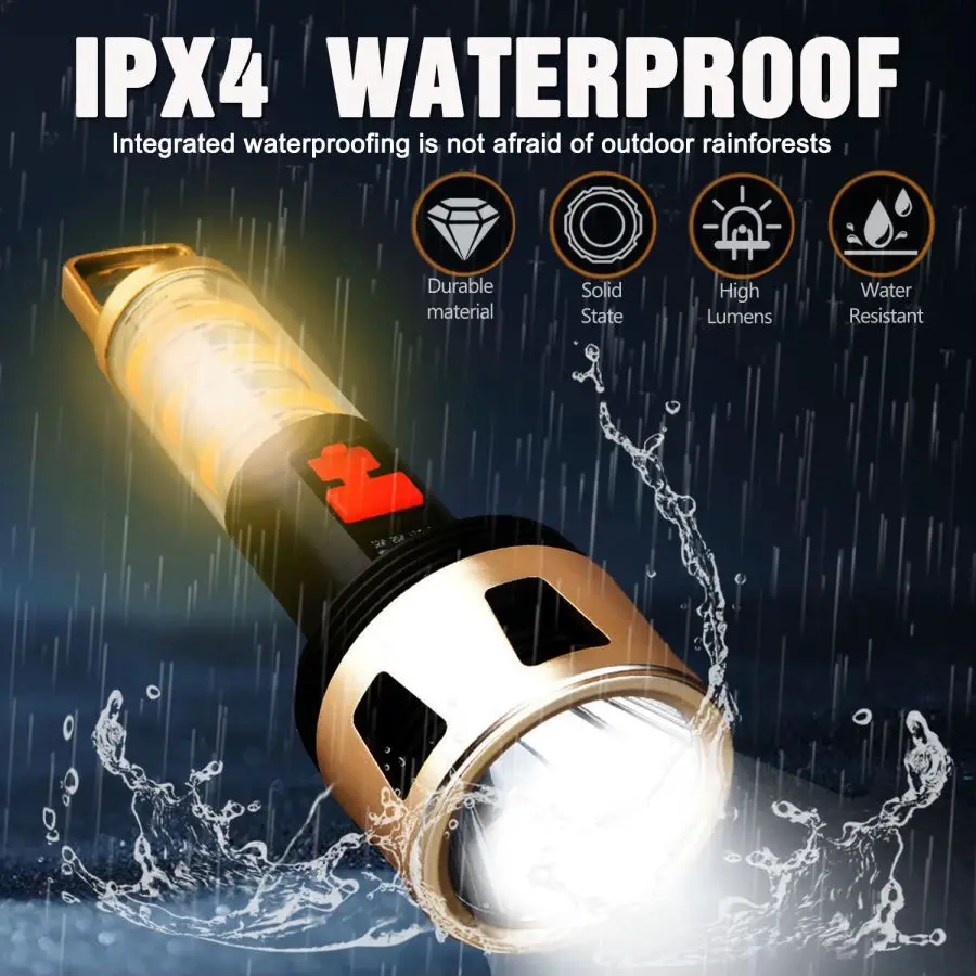 Powerful Rechargeable 4 Modes LED Flashlight Multifunctional Work Light Waterproof Torch Camping Flashlight Super Bright