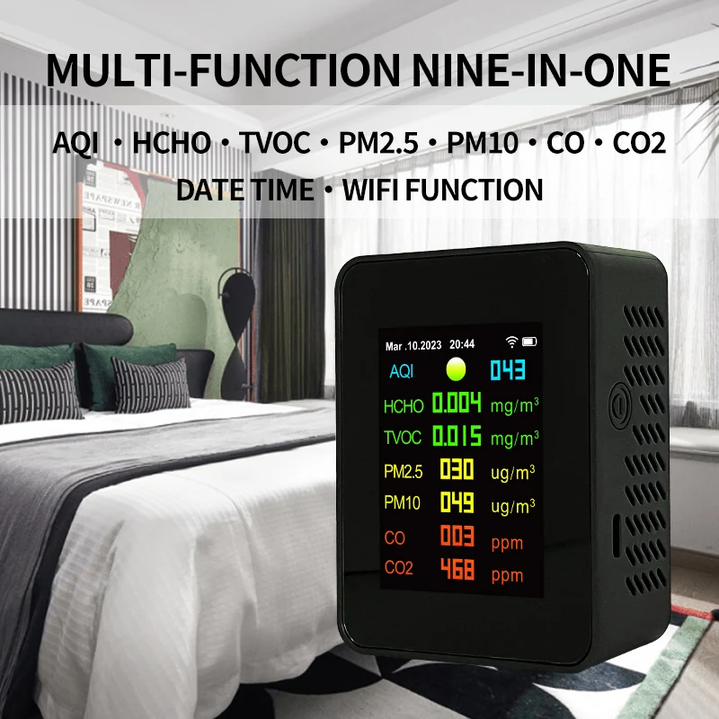 TuYa WiFi 9 in 1 PM2.5 PM10 HCHO TVOC CO CO2 Meter Digital Temperature Humidity Tester LCD CO2 Detector for Air Quality Monitor