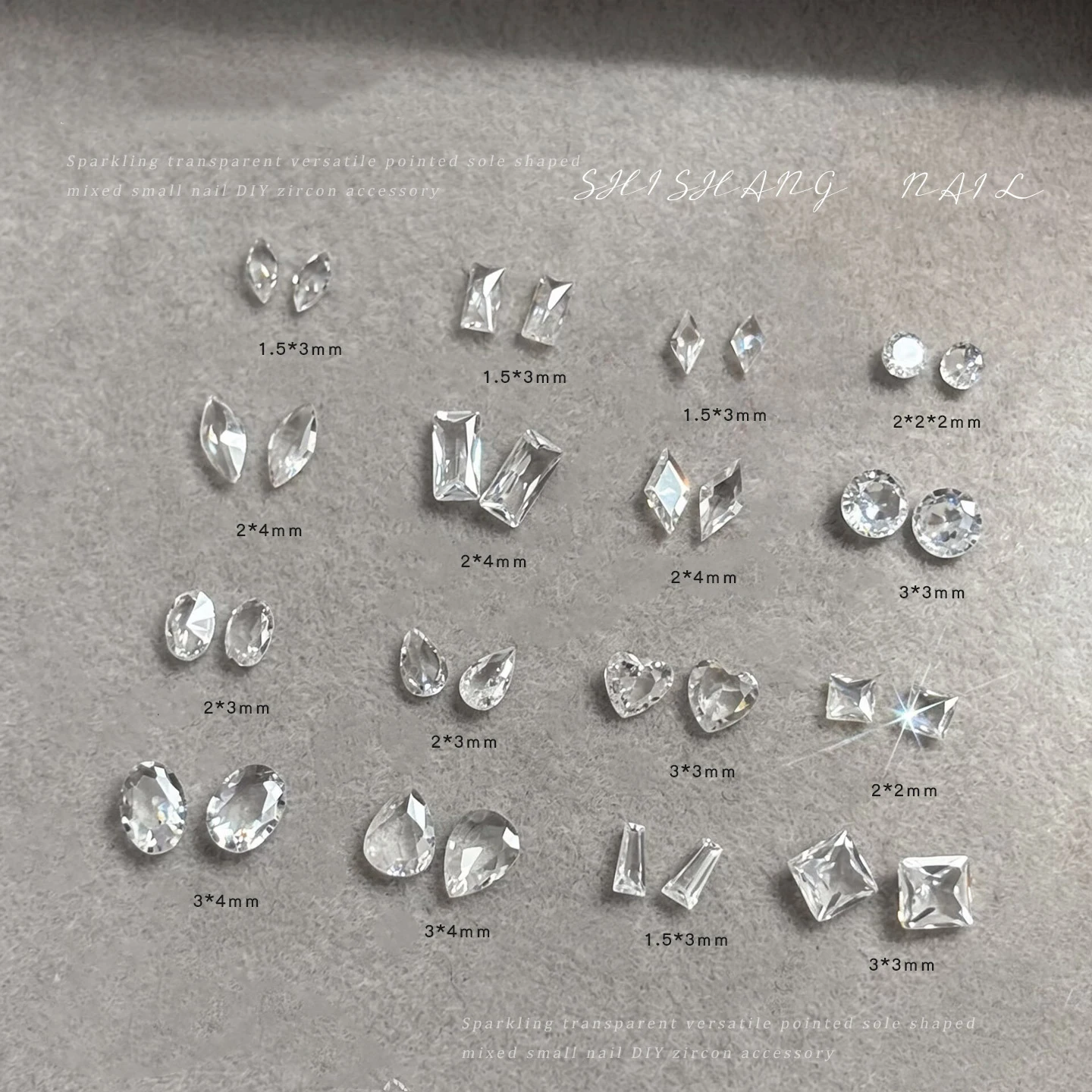 50PCS Bling Mini Clear Pointed Zircon Diamonds Nail Art Charms Mix Vairous Shapes Tiny Gems Rhinestones DIY Manicure Accessories