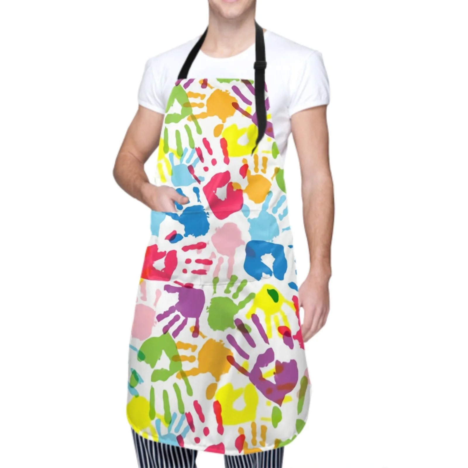 Thumbprint Waterproof Apron with 2 Pockets Kitchen Chef Apron Colorful Apron for Hair Brushing Cooking Baking Painting Gardening