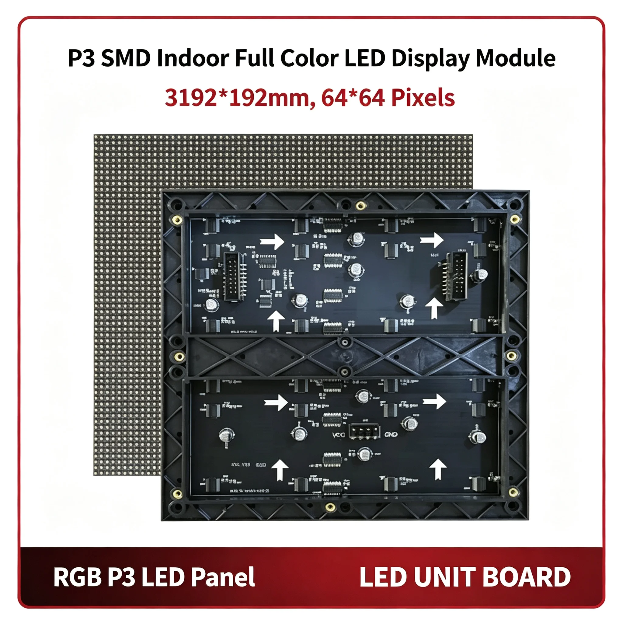 P3 SMD Indoor Full Color LED Display Module 320x160mm 192x192mm 104x52 64x64 Pixels RGB LED Display Panel Wall