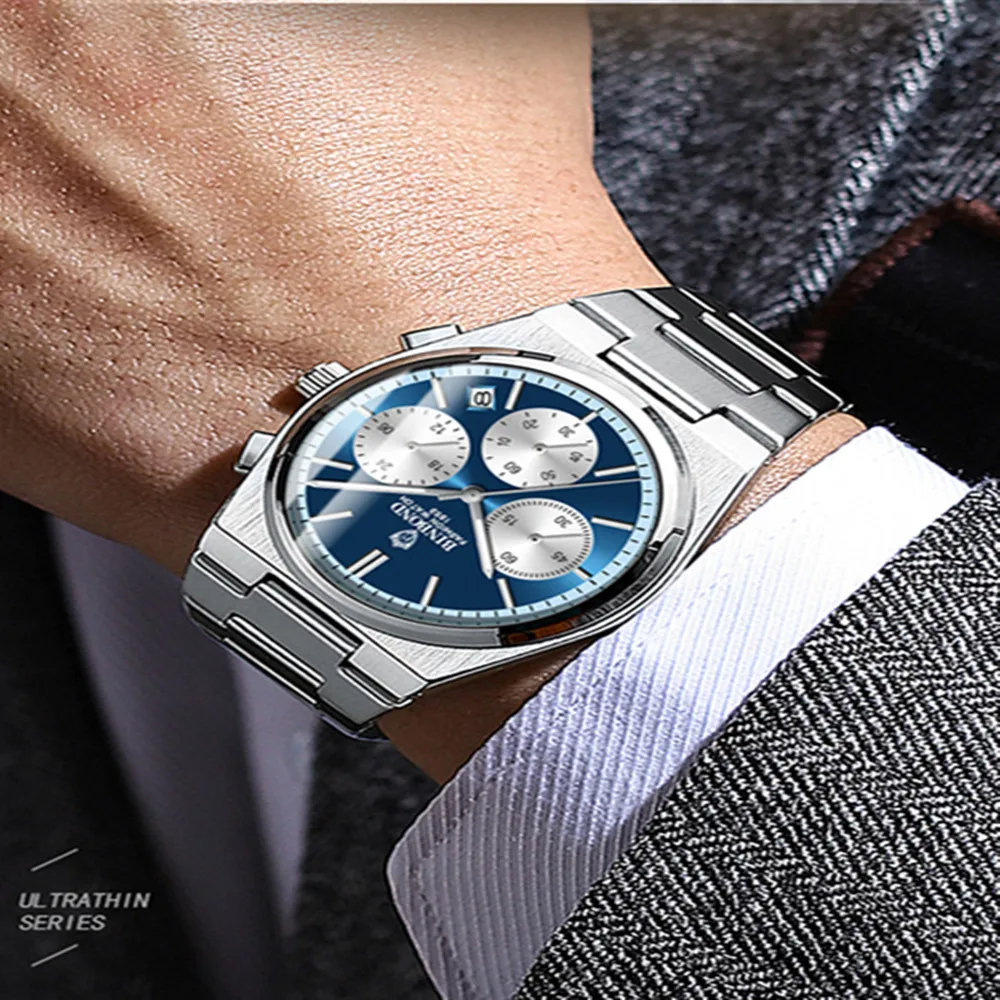 BINBOND B203 ساعة كوارتز رجالية فاخرة ثلاثة عين ستة إبرة مقاوم للماء مضيئة التقويم رجال الأعمال ساعة كوارتز #5