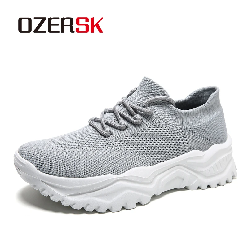 

OZERSK Summer Women Casual Shoes Fly-Woven Mesh Fabric Comfortable Breathable Soft Thick Height Increasing Fashion Footwear