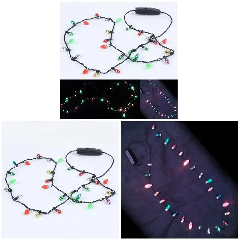 LED Bulbs Christmas Novelty Mini Flashing Light-up Necklace  Blinking Christmas Lights Costume Santa Claus Decorations New Year