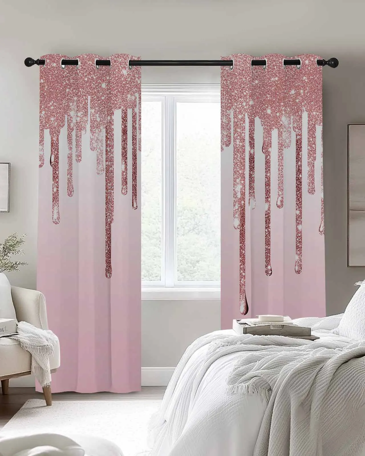 

Pink Droplet Gradient Texture Print Curtains For Kitchen Bedroom Window Treatment Curtains for Living Room Home Decor Drapes