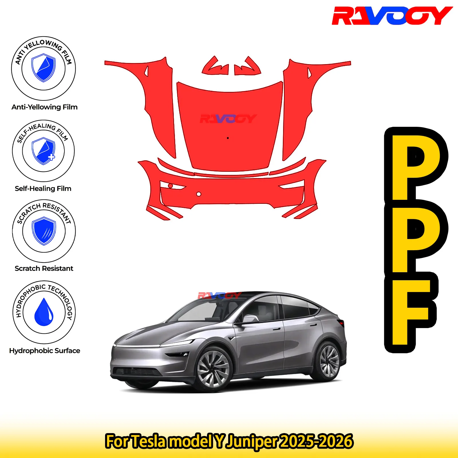

For Tesla model Y Juniper 2025-2026 Glossy Matte Black Precut front PPF Kit Paint Protection Film