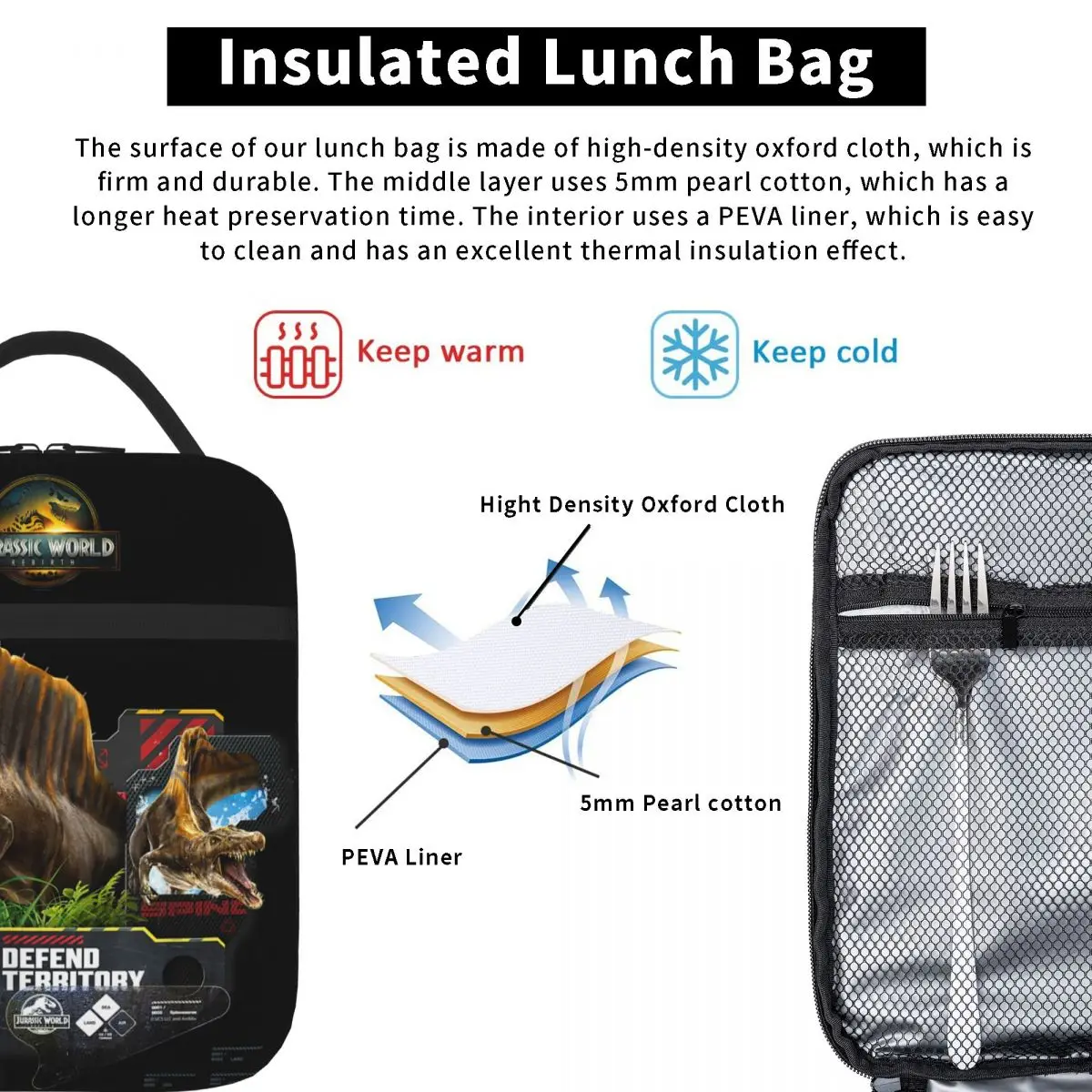 الجوراسي ولادة جديدة شعار الفيلم العالم معزول حقيبة الغداء 2025 أكياس حاوية الغذاء المحمولة برودة صناديق الغداء الحرارية للعمل #4
