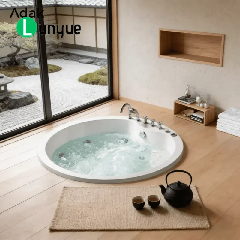 Free Standing Indoor Acrylic Tub Portable Eco Friendly Deep Immersion Bath Over 60 Gallons Center Drain Easy Clean