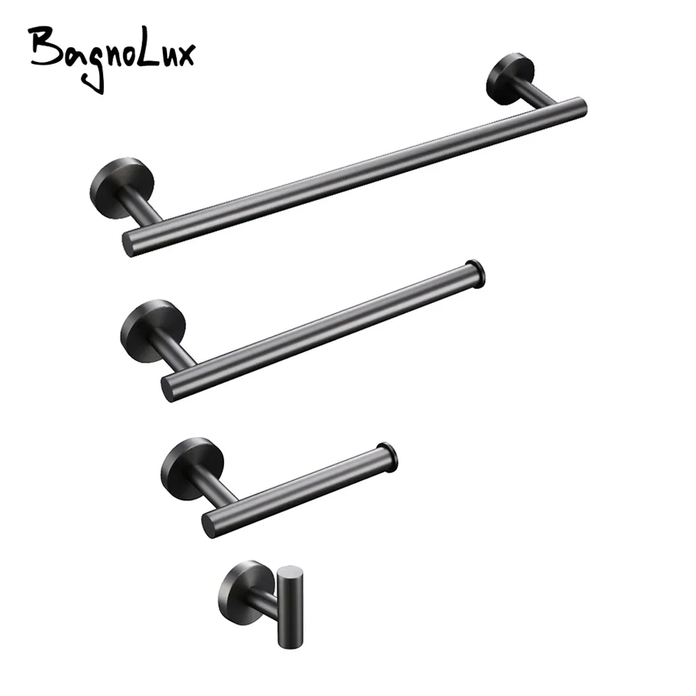 Stainless Steel Bathroom Accessories Hardware Set Towel Rack Toilet Roll Paper Holder Bar Hanger Hook Brushed Gunmetal Grey