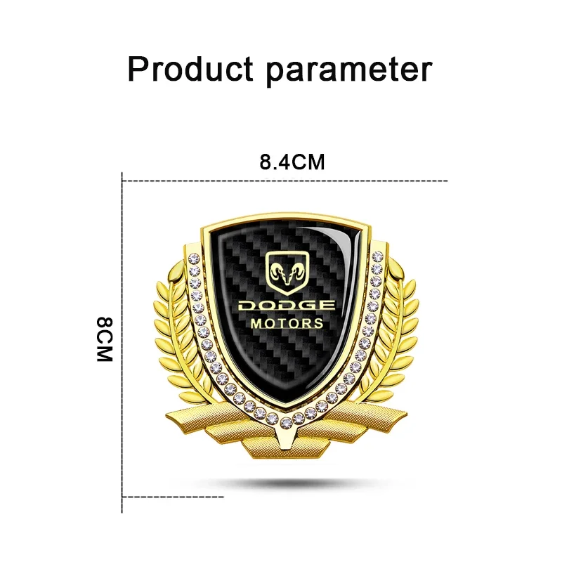3D Zinc Alloy Wheat Wreath Rhinestone Car Badge Ram Shield Emblem Sticker for Dodge Challenger Charger Ram Fender Trunk Decor