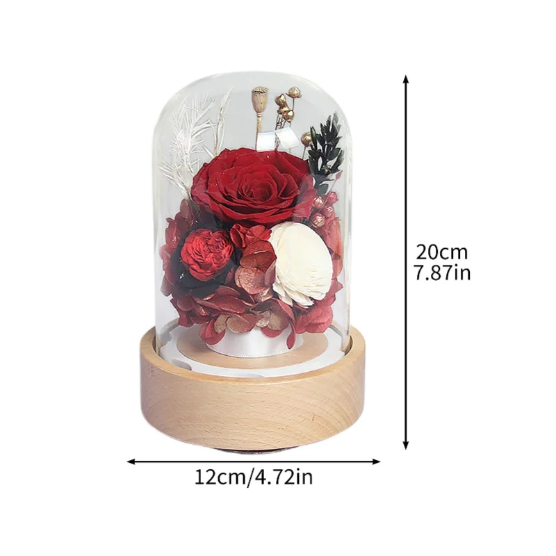 Preserved Roses Music Box Sweet Preserved Flowers Music Box For Mothers Day Decor Gift Glass Cover Red