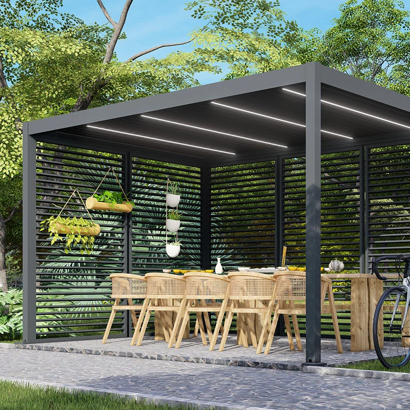 Toldo eléctrico plegable impermeable para exteriores, toldos retráctiles personalizados de 6m, tejados retráctiles motorizados para pérgola