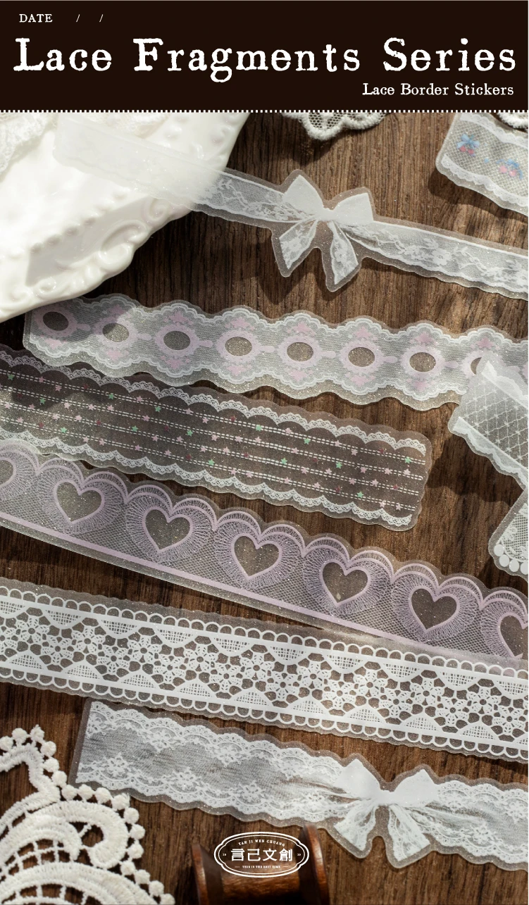 Journal GO 20 Stück durchscheinende PET-Spitzenstreifen, Retro-Schleifenmuster-Klebebänder für Journaling, Scrapbooking, Planer & DIY-Bastelarbeiten – Detail 1