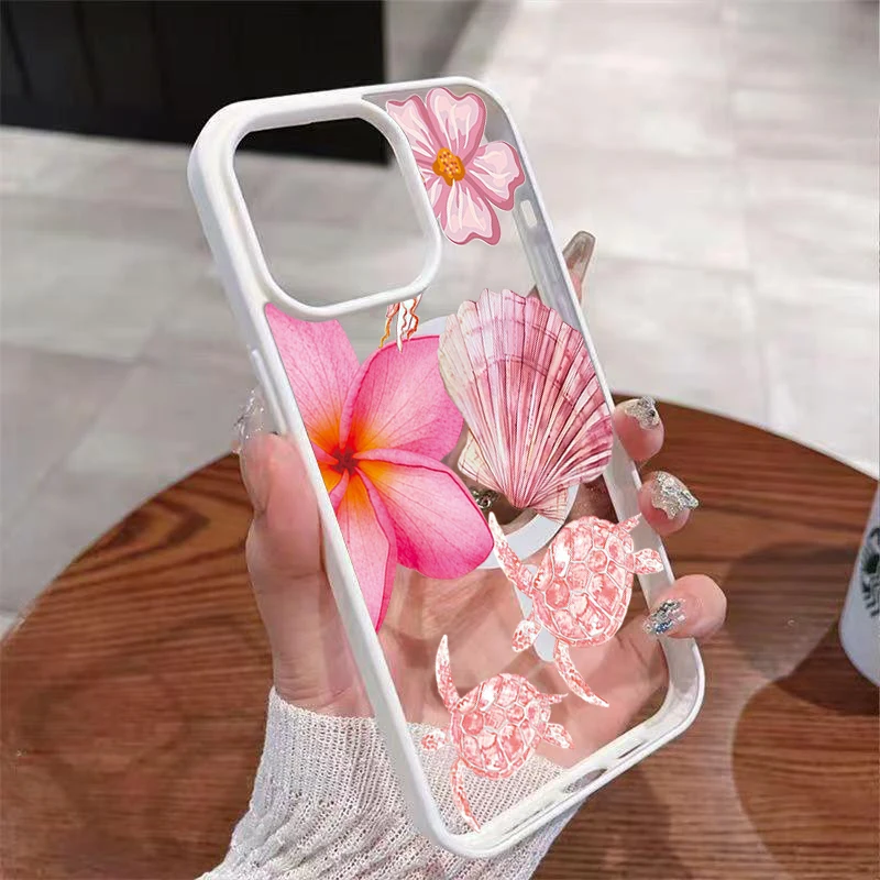 Muschelschildkröten-Lilienblumen Transparente Handyhülle für iPhone 17 16 15 11 14 13 12 Pro Max Plus Hüllen 17Air Silikon Magnetische Abdeckung – Detail 2