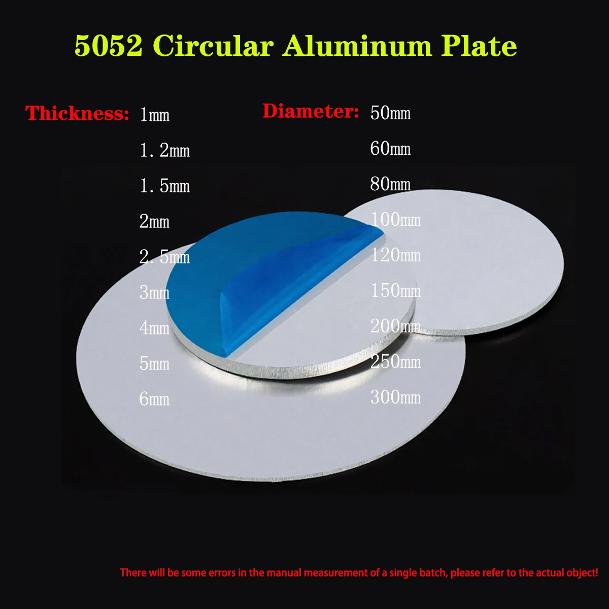 

5pcs-1pcs 5052 Circular Aluminum Plate, Thickness1mm-6mm Aluminum Discc DIY CNC Aluminum metal disc Dia50-300mm Customize Laser