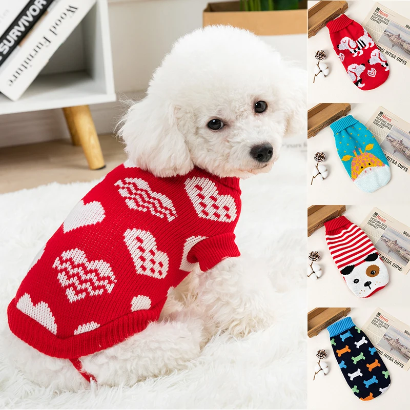 Winter Cartoon Dog Clothes Warm Christmas Sweater For Small Dogs Pet Clothing Knitting Crochet Pet Knitted Sweater Keep Warm