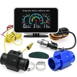 3 IN 1 Water Temperature/Oil Pressure/voltage Gauges+Water Temperature Sensor 12/24v Multi-Function Digital Gauge with Alarm
