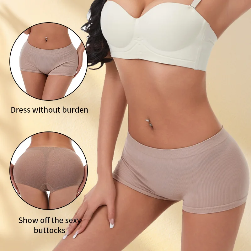 Cross border foreign trade underwear women's mid waist ribbed European and American breathable flat angle safety underwear sport