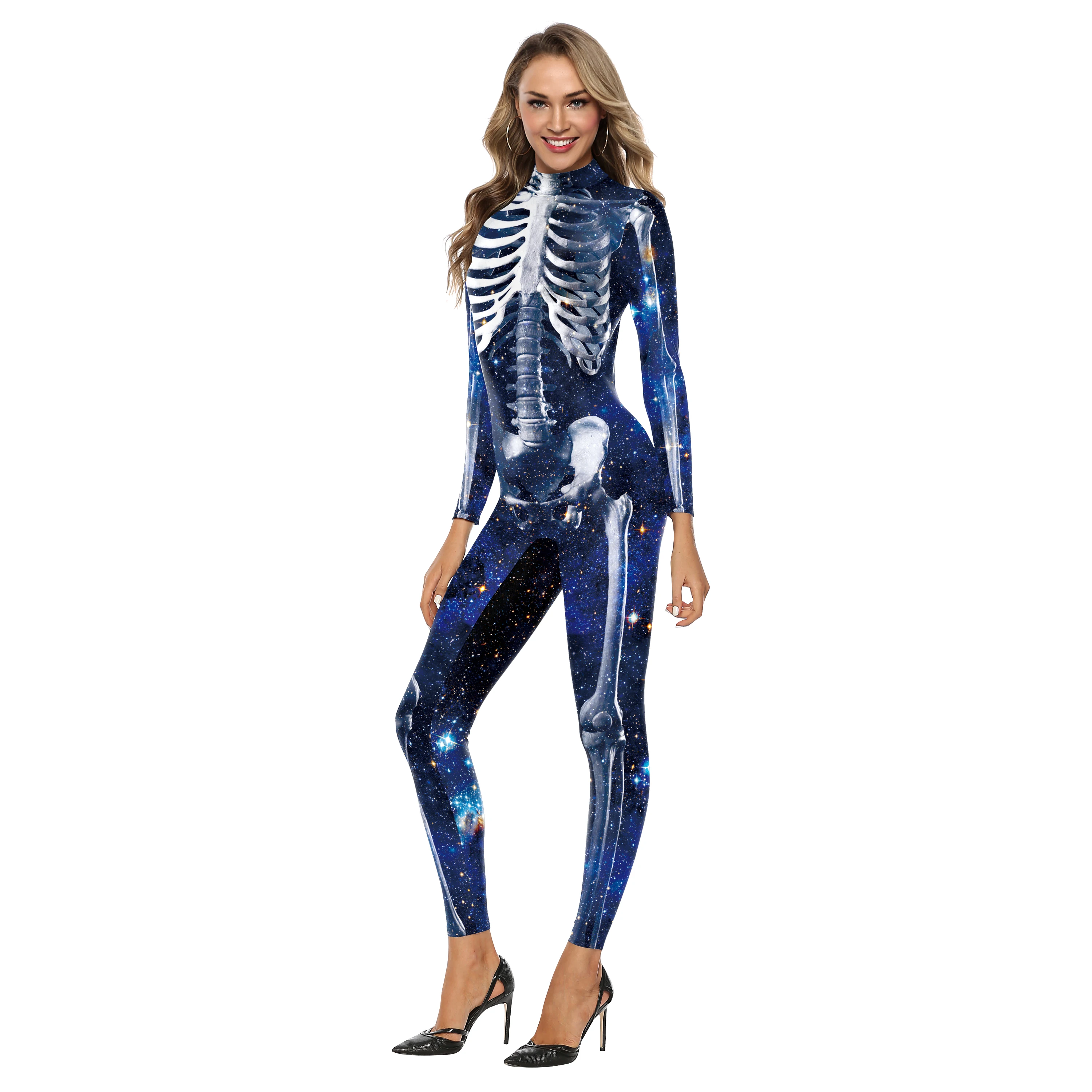 

Zawaland Zentai Adult Women Catsuit Jumpsuit 3D Printing Skeleton Halloween Party Cosplay Costumes For Female Clothing Bodysuit