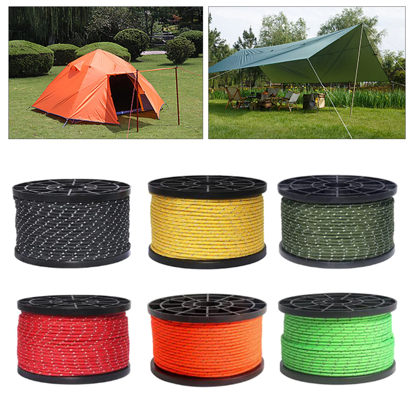 50M Reflective Guyline 6 Strand Tent Gazebo Rope Cord Paracord Guide 3mm