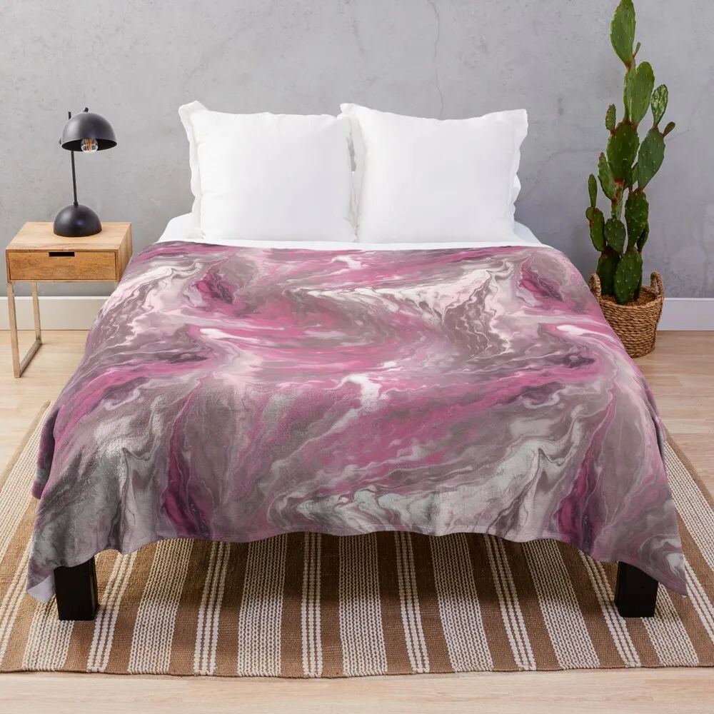 

Pink and Silver Marble Background Throw Blanket Decorative Beds valentine gift ideas Bed covers Giant Sofa Blankets