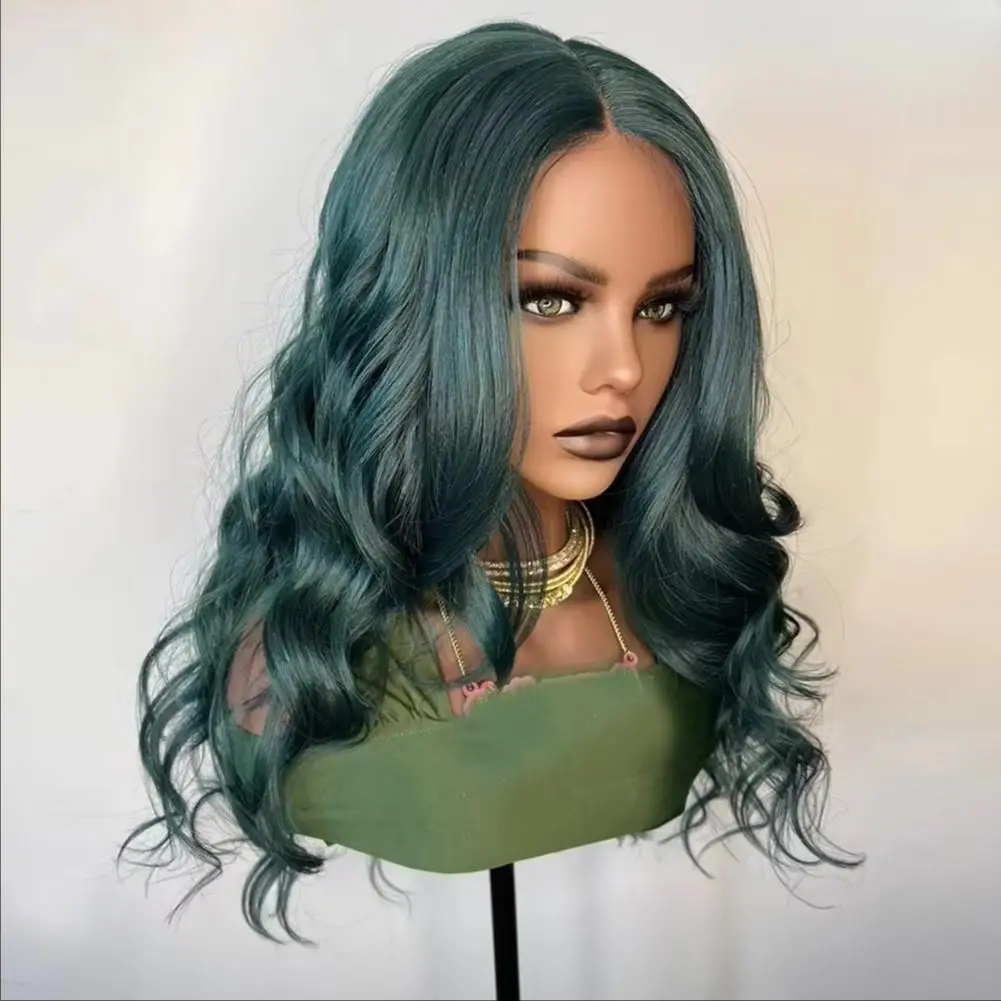 Long Body Wave Lace Front Wigs Dark Green Lace Frontal Wigs For Women Synthetic Heat Resistant Preplucked Glueless Tiny Kont Wig