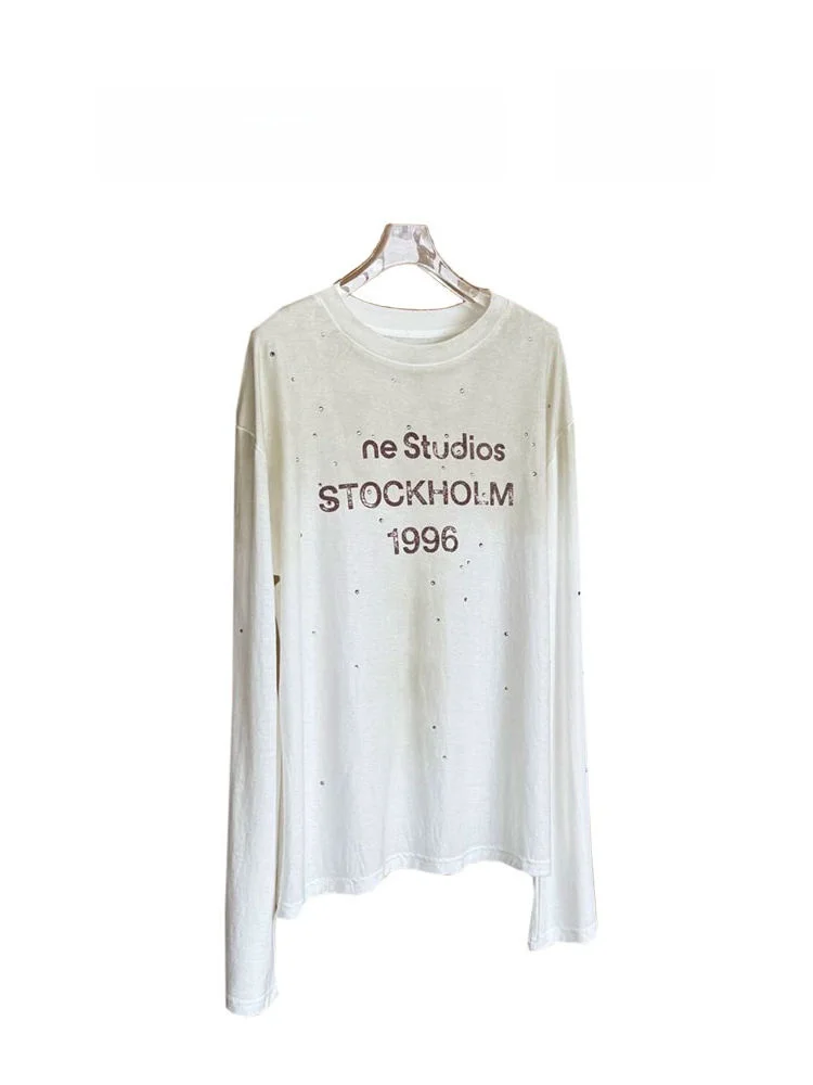 

Летняя новинка: свободная женская длинная футболка с вышивкой стразами и буквами, в корейском стиле, для повседневной носки