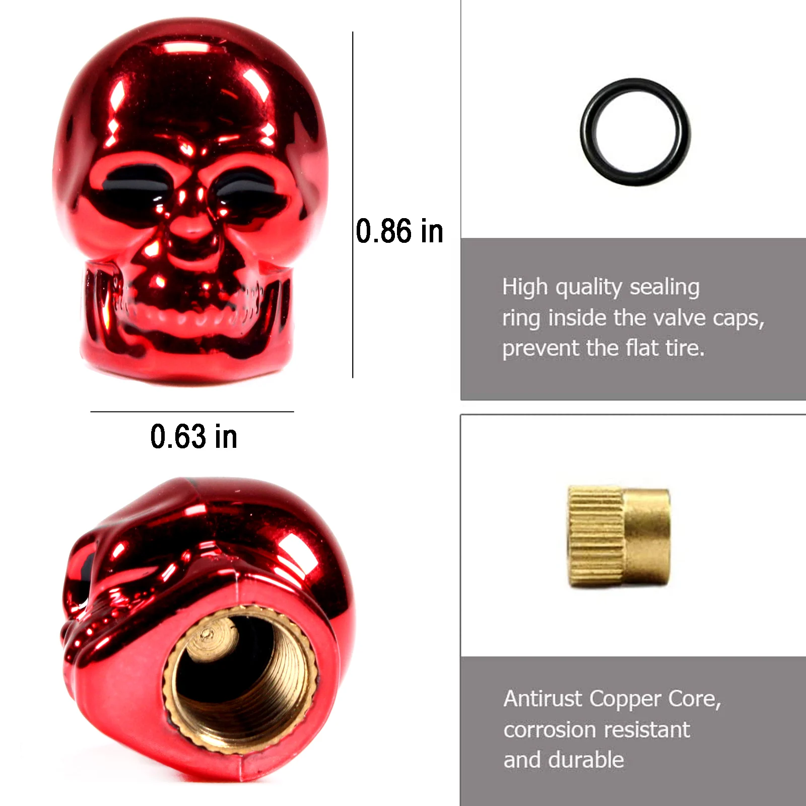 4Pcs Skull Shape Car Valve Caps Wheel Valve Cap Auto Tyre Air Valve Stem Caps Dust Cover For Bike Car Vehicles Styling Wheels