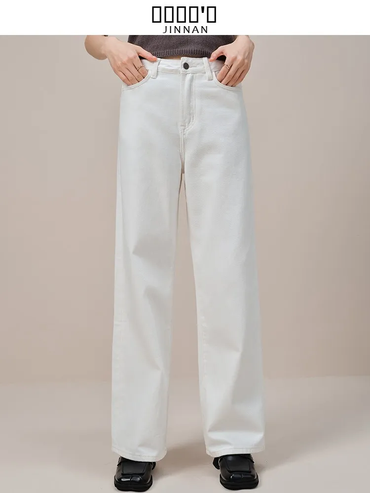

Джинсы JINNAN с высокой талией и широкими штанинами, женские, белые, прямые, повседневные, длинные брюки из хлопкового стрейч-денима, свободного кроя, стройнящие