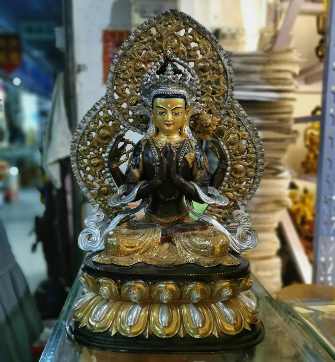 50CM large Wholesale Buddhist product temple home Patron saint bronze Avalokitesvara Guanyin Buddha statue safe good luck