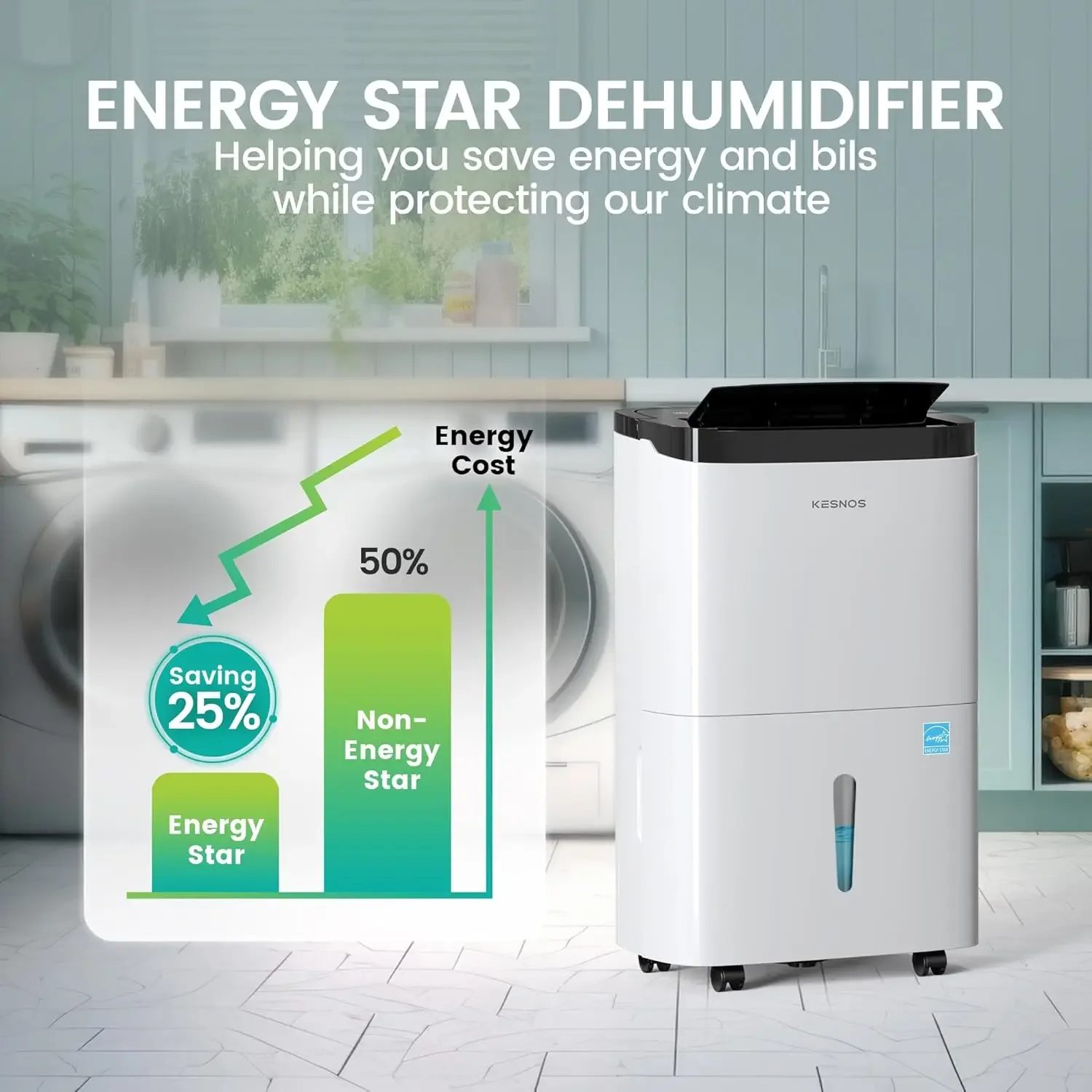 150 Pints Energy Star Home Dehumidifier for Space Up to 7,000 Sq. Ft. - Dehumidifier with Drain Hose, Self-Drying, Handles, NEW