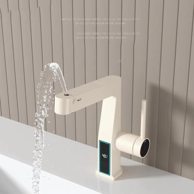 Bathroom Basin Faucet Brushed Gold Digital Display Pull Out hot and cold Crane Brass Sink mixer White Chrome Tap