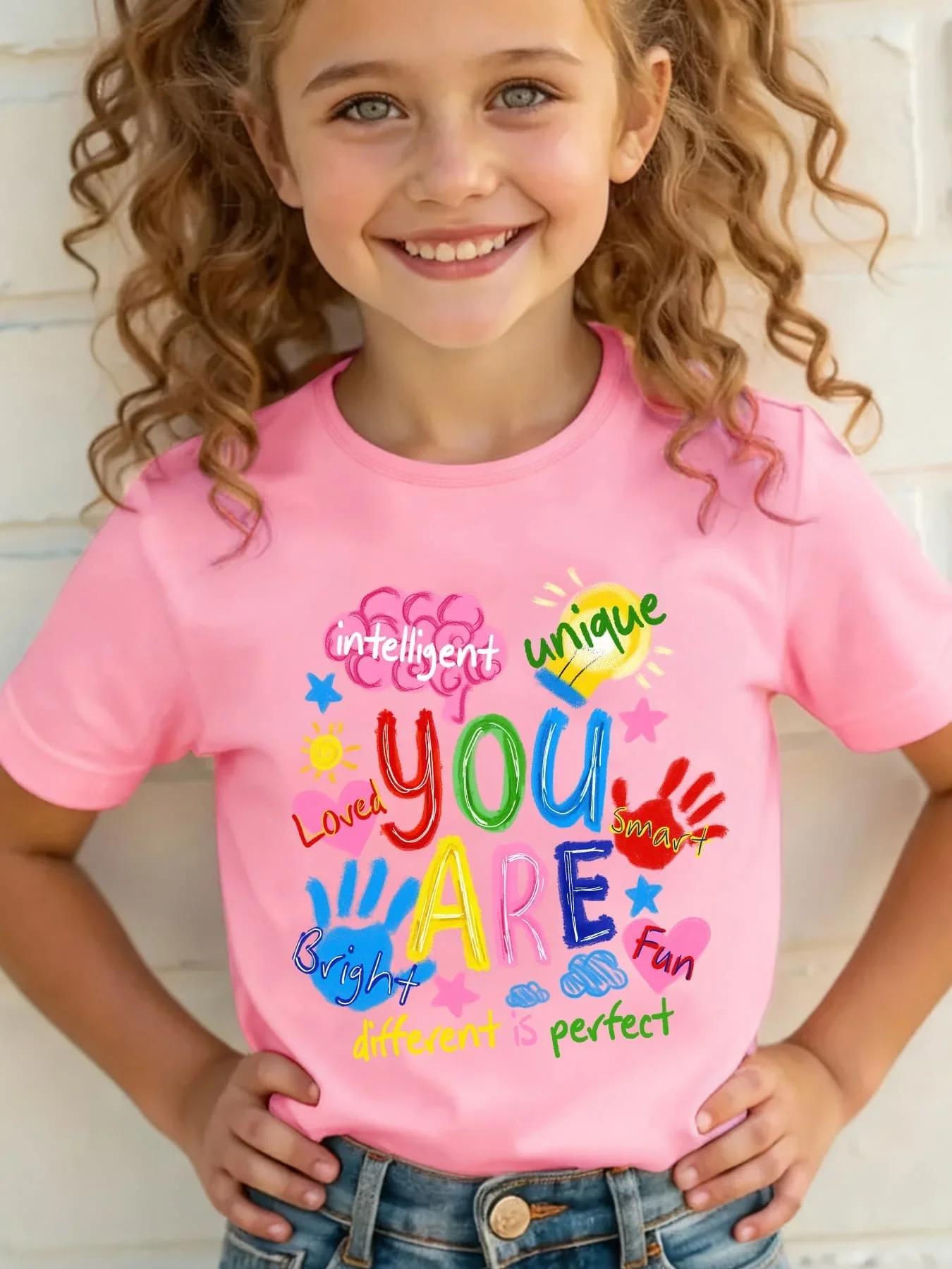 Girls Positive Affirmation You Are Unique Letter Graphic Short Sleeve T Shirt Kids Inspirational Casual Summer Tops