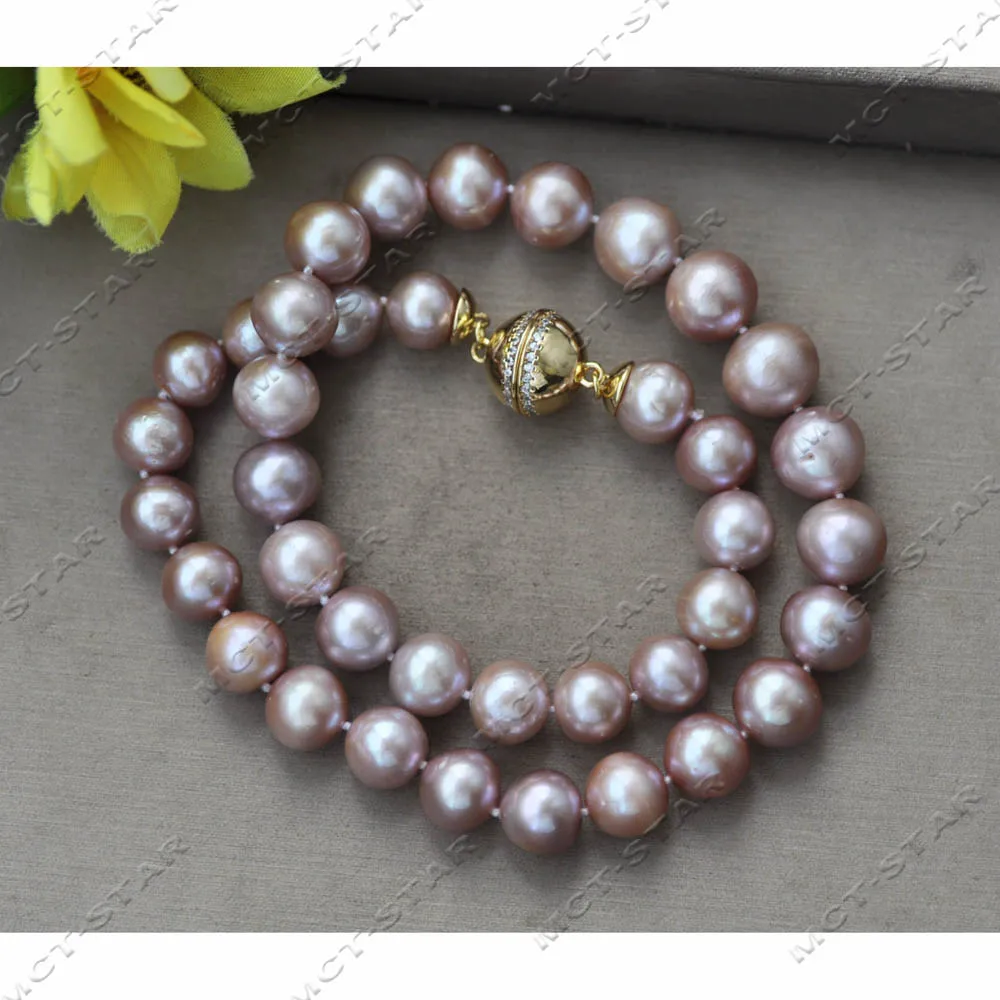 MTC·STAR 18" 13mm Natural Lavender Round Edison Keshi Pearl Necklace Magnetic CZ (Z14255) view 4