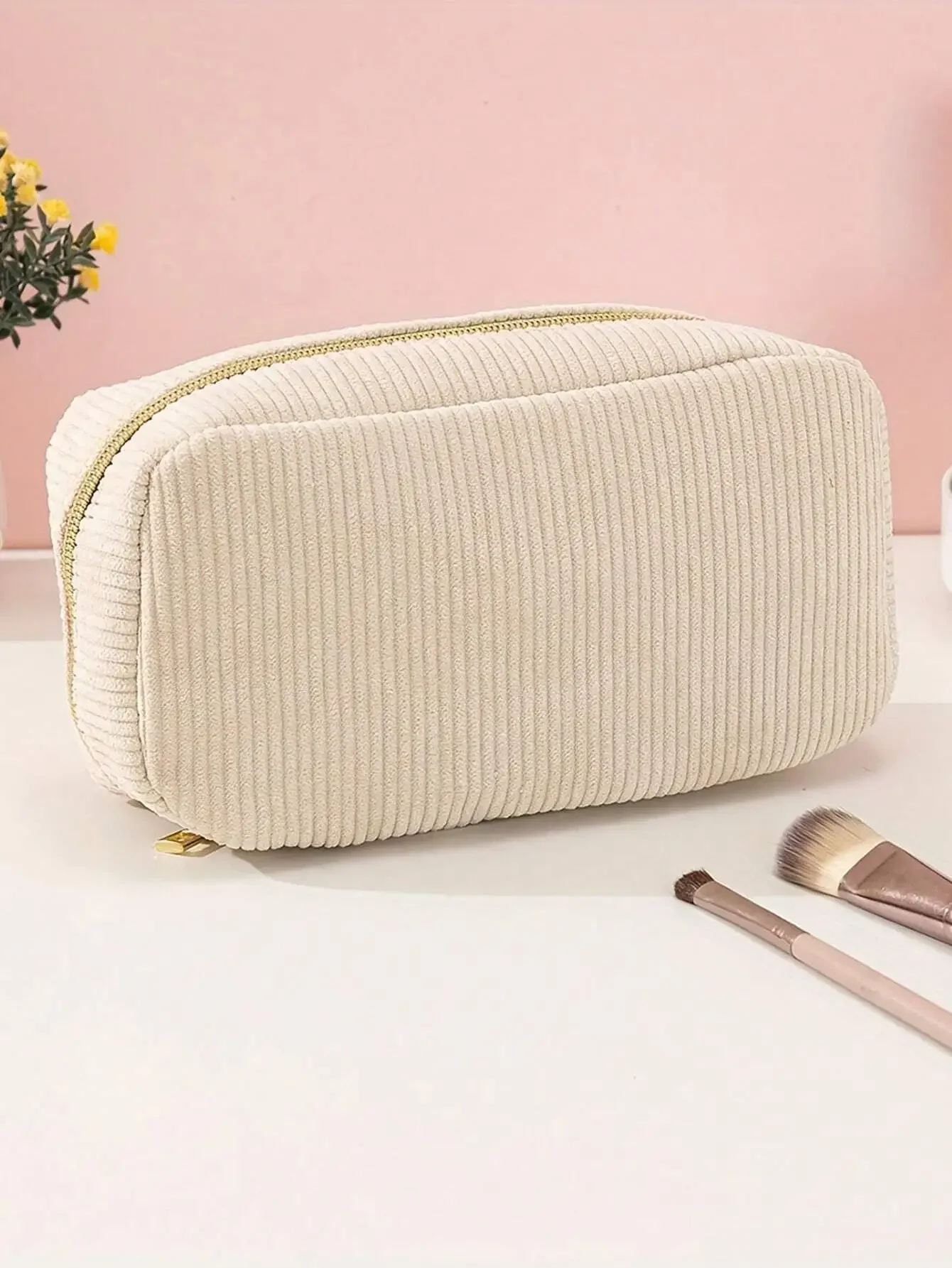 

Fluffy Corduroy Beige Makeup Bag Girl Cosmetic Bag For Women Travel Organizer Makeup Storage Washing Bag Female