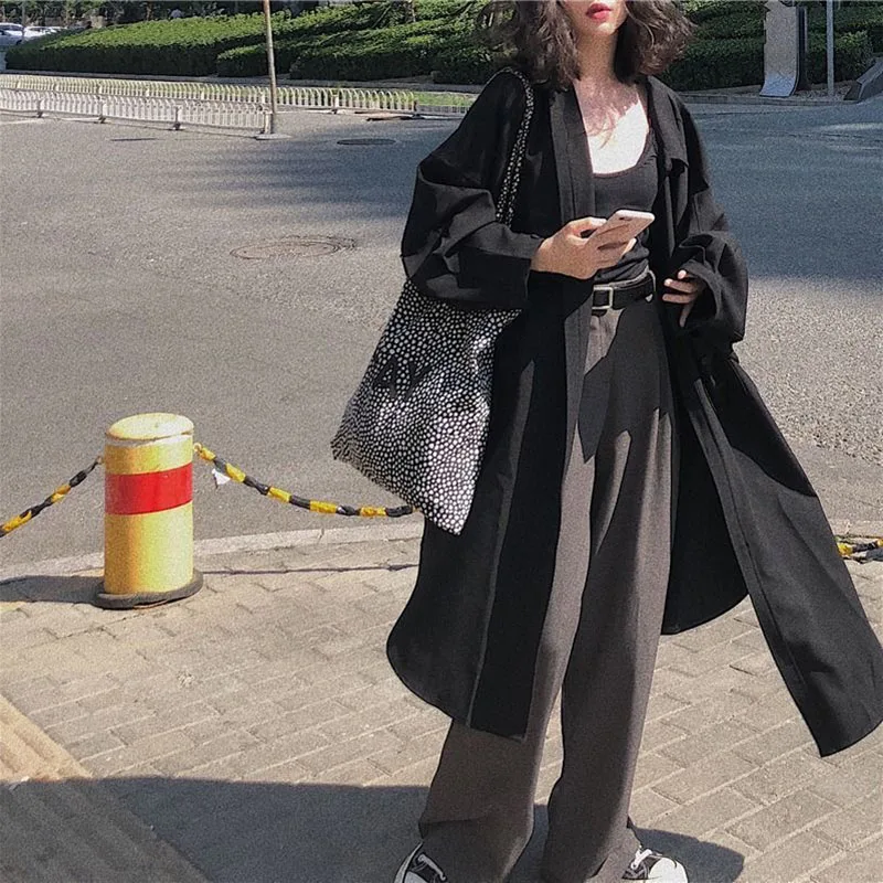 Chaquetas holgadas coreanas, prendas de vestir exteriores, Tops con solapa, abrigo de longitud media, gabardina informal elegante, moda de primavera para mujer, Gabardina Casaco