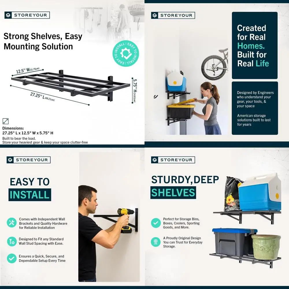 

Sturdy 200 lbs Capacity Wall-Mounted Garage Shelving for Tools and Equipment - Black