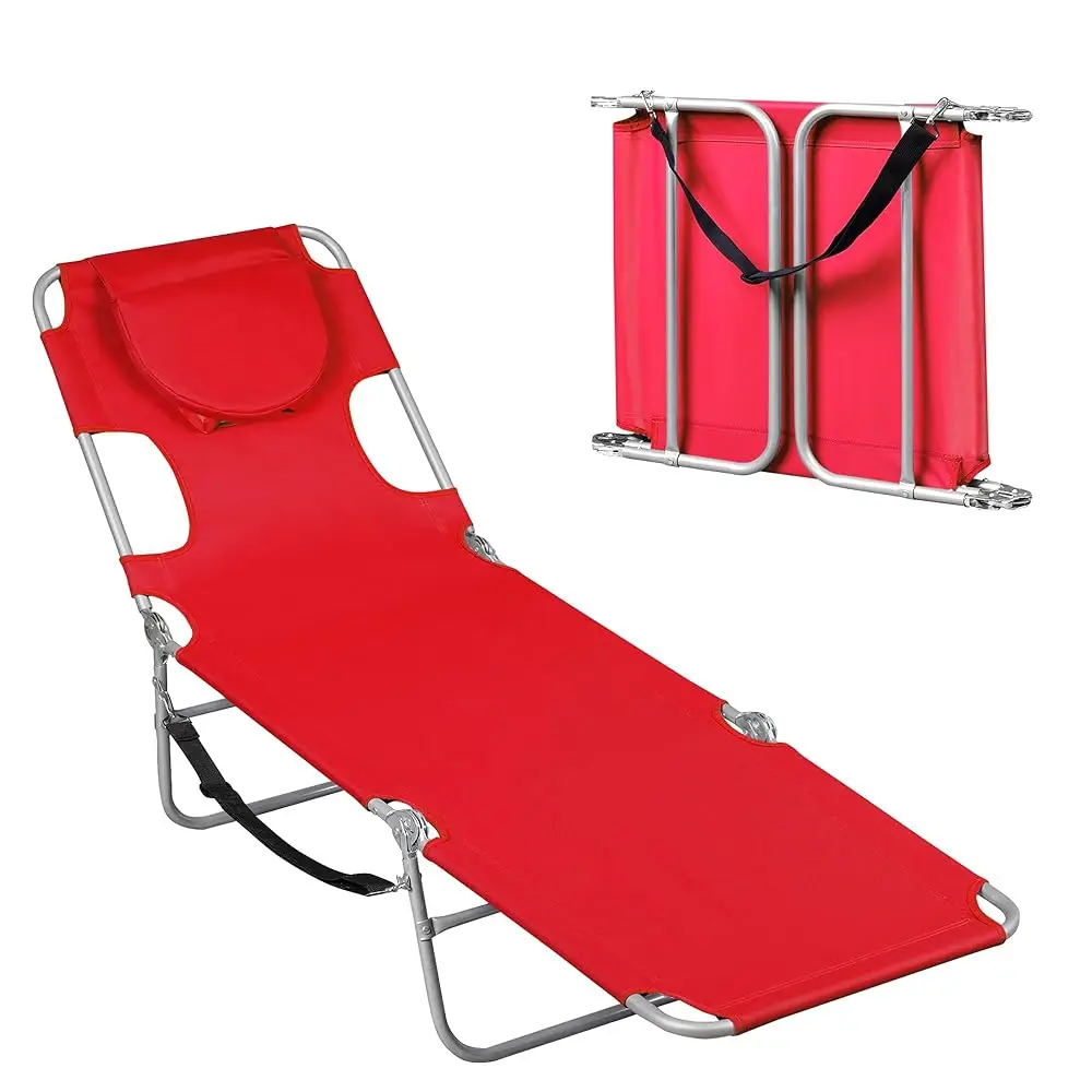 

Beach Chair For Adults, 4-Position Folding Tanning Chairs With Face Hole, 2 Legs Support Portable Outdoor Chair For Beach,