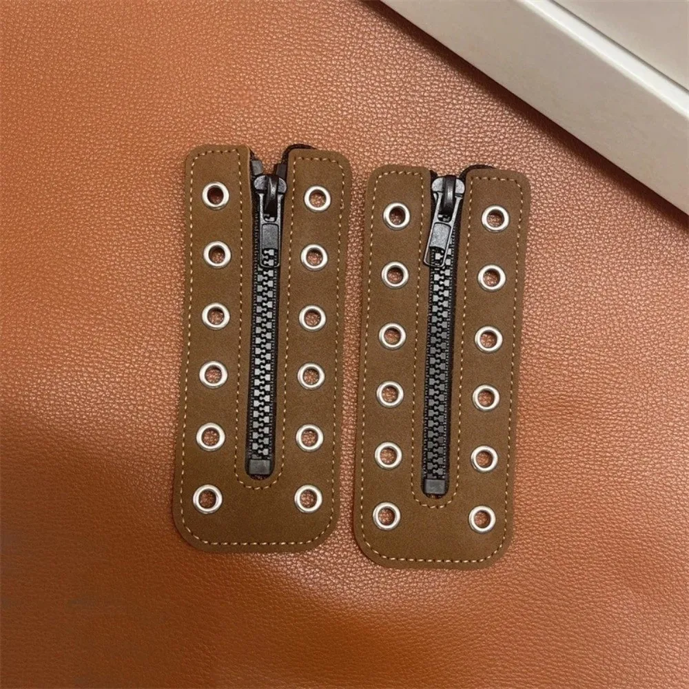 1 Pair 6 Holes Leather Lace-in Boot Zipper Inserts Adjustable Metal Eyelets Zipper Boot Laces Shoe Accessory Easy Installation