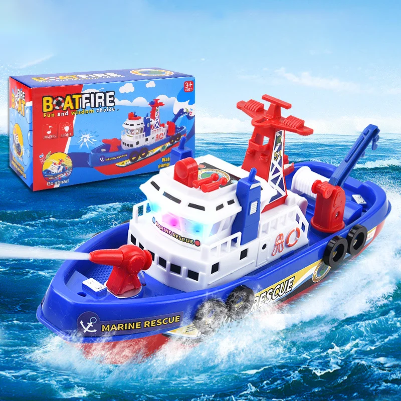 Children Can Spray Water Simulation Of The Sea Fire Boat Splashing Toy Male Ship Model Can Enter The Water Light Bath Zi Water