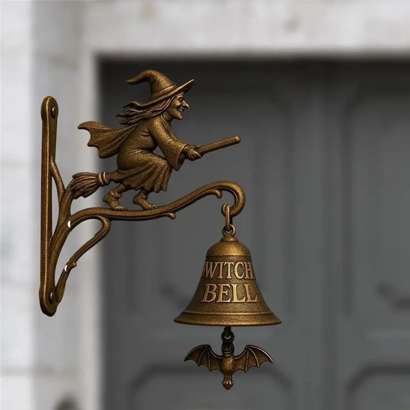 BAAJ-Halloween Witch Bell Vintage Metal Welcome Doorbell Spooky Decorative Home Entrance Door Wall Mount Shopkeeper Bell