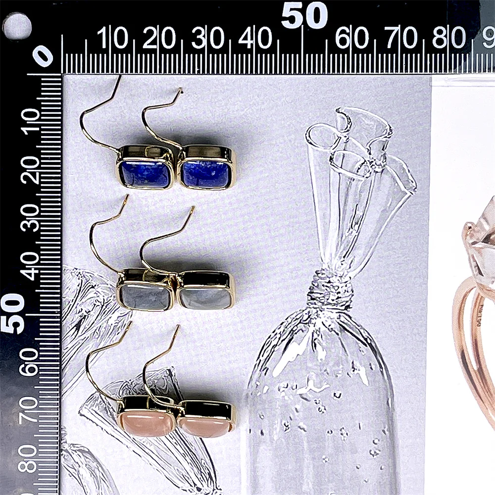 SHINYGEM الحجر الطبيعي مربع كريستال اللازورد اللابرادوريت بسيط الأذن اليدوية البوهيمي مجوهرات للنساء أقراط #4