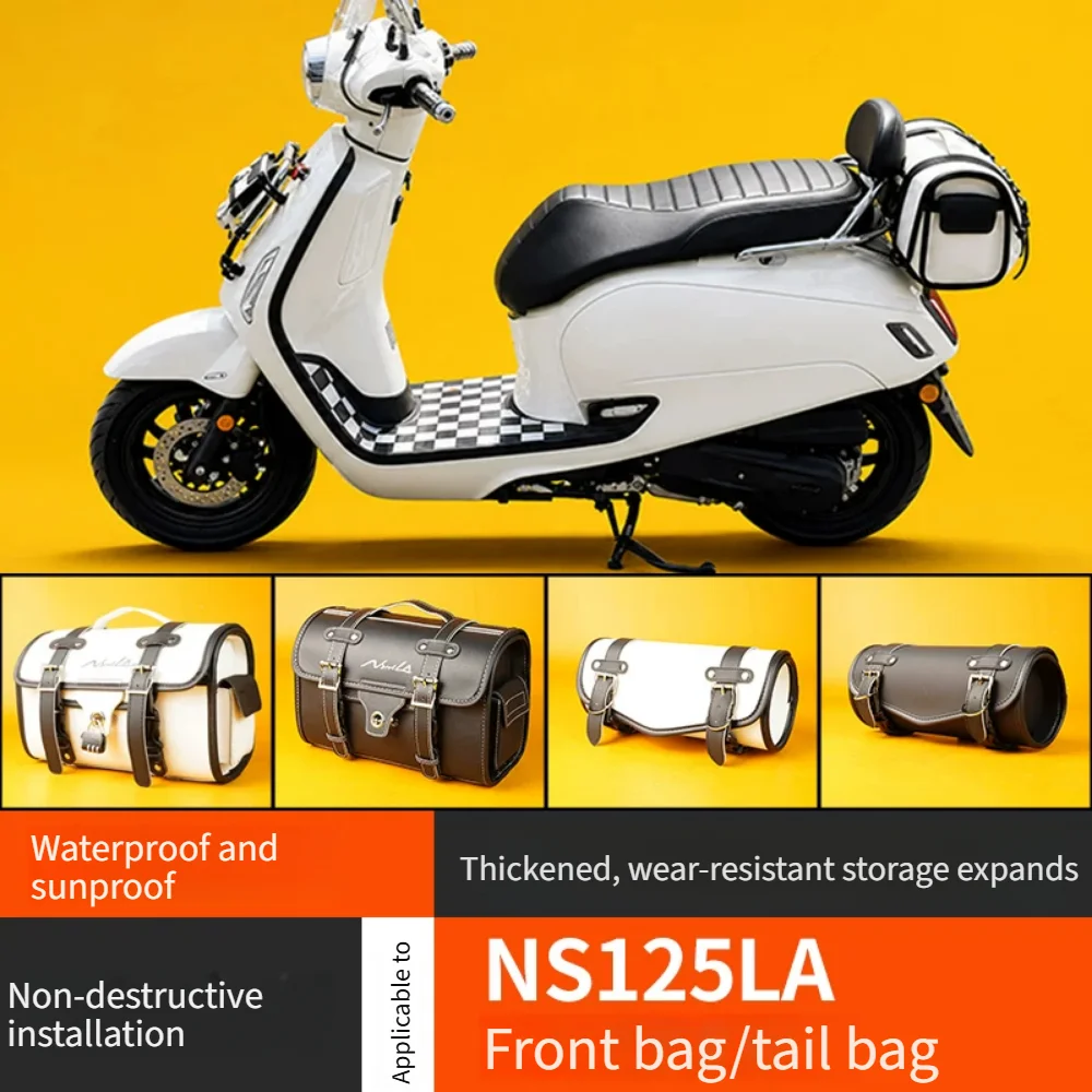 Scooter Retro Leather Side Bag Waterproof Tail Bag Front Handlebar Storage Bag For Honda NS125LA Mod Parts