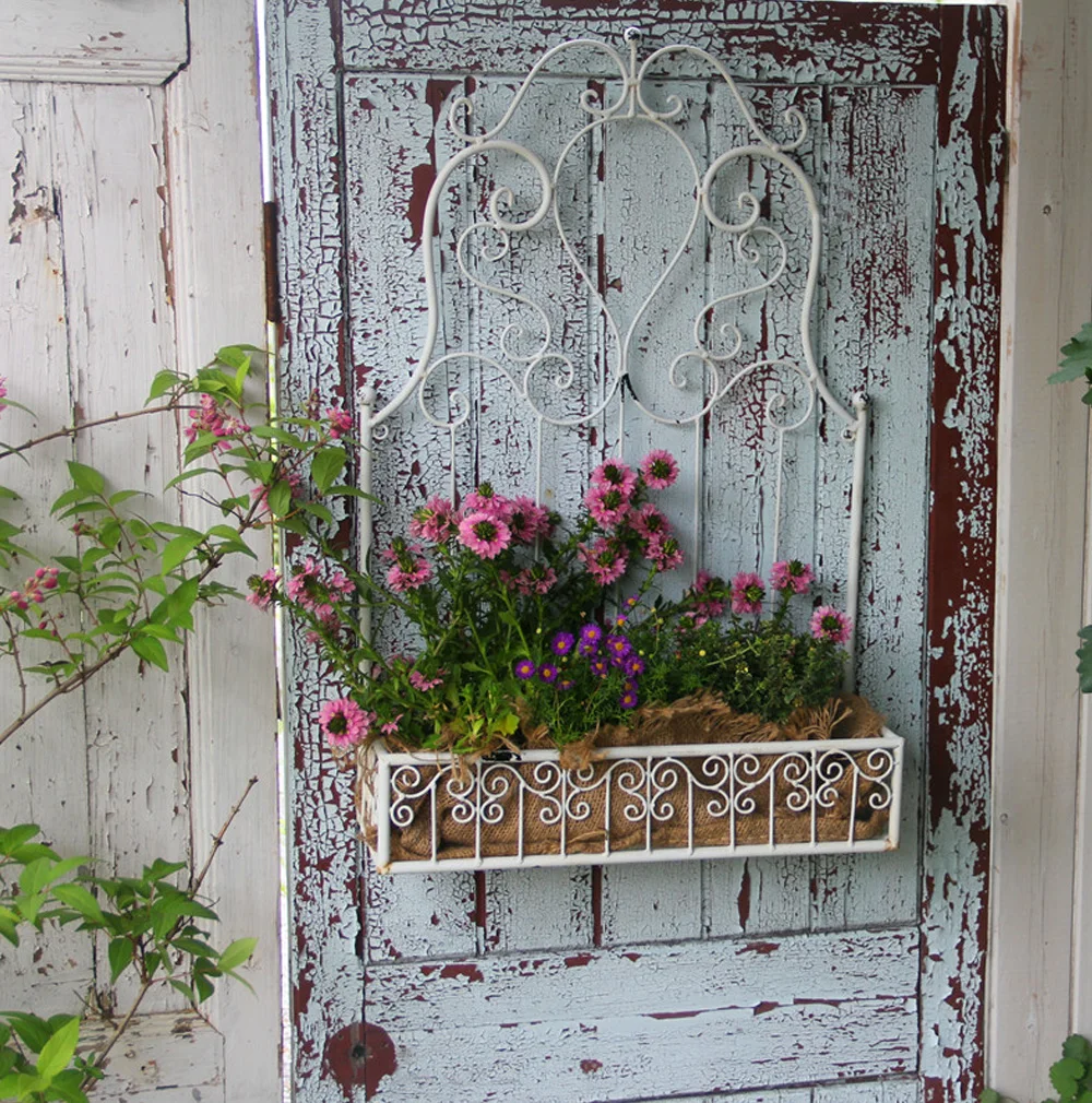 Large White Wall Vintage Retro Metal Flowerpot Plant Stand Shelves