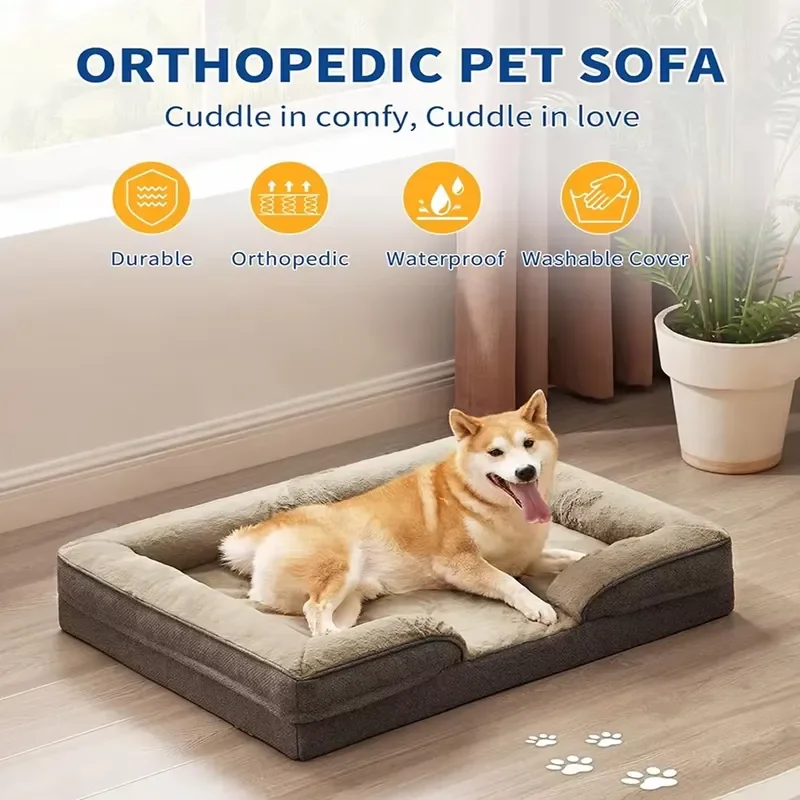 Large Orthopedic Dog Bed Supportive Egg-Crate Foam Washable Removable Cover Waterproof Lining Box